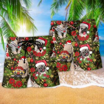 Pug Christmas Have Yourself A Merry Little Pug Beach Short | Newhawaiianshirts