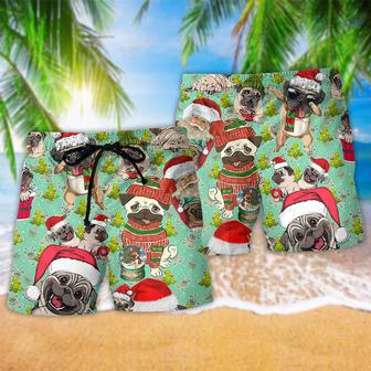 Pug Dog Merry Pugmas Merry Christmas Beach Short | Newhawaiianshirts DE