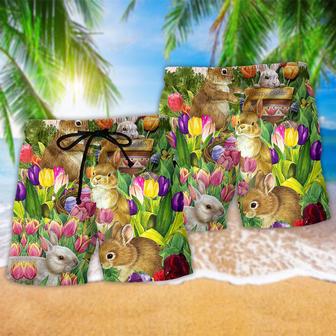 Rabbit Dream And Tulip Garden Happy Easter Lovely Style Beach Short | Newhawaiianshirts AU