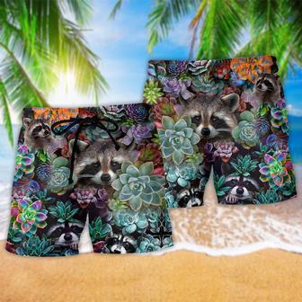 Raccoon Succulent Animals Lovely Beach Short | Newhawaiianshirts AU