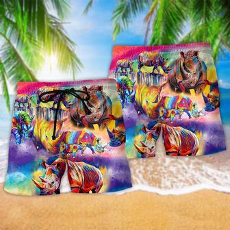 Rhino Painting Colorful Style Beach Short | Newhawaiianshirts AU