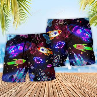 Rocket Shoot For The Stars Glowing Galaxy Beach Short | Newhawaiianshirts