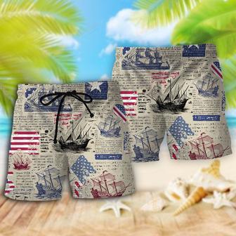 Sailing US Flag Independence Day Beach Short | Newhawaiianshirts CA