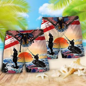 Samurai Eagle US Flag Independence Day Beach Short | Newhawaiianshirts AU