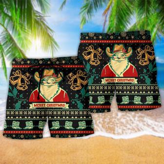 Santa Cowboy Christmas Old Man Merry Christmas Beach Short | Newhawaiianshirts CA