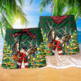 Santa Cowboy Merry Christmas Green Style Beach Short | Newhawaiianshirts DE