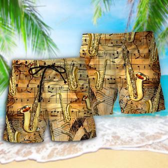 Saxophone Golden Music Lover Retro Beach Short | Newhawaiianshirts AU