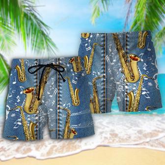 Saxophone Jeans Art Music Note Beach Short | Newhawaiianshirts CA