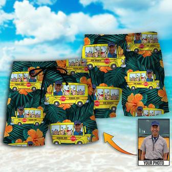 School Bus Driver Tropical Custom Photo Beach Short | Newhawaiianshirts AU