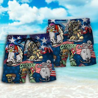 Scooter And Skull USA Flag Beach Short | Newhawaiianshirts CA