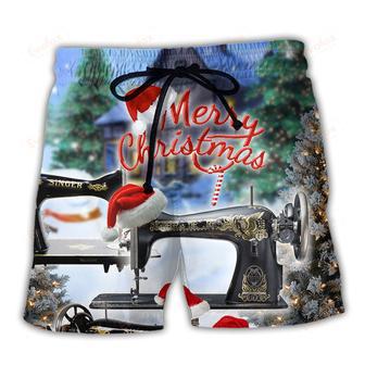 Sewing Machine Merry Christmas Night Beach Short | Newhawaiianshirts AU