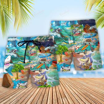 Shark And Skeletons On Summer Beach Party Beach Short | Newhawaiianshirts CA