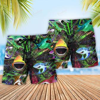 Shark Angry Neon Stunning Style Beach Short | Newhawaiianshirts AU