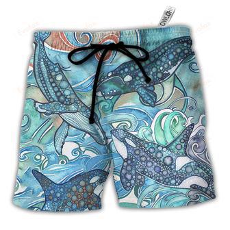 Shark Jumping In The Ocean Stained Glass Beach Short | Newhawaiianshirts UK