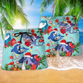 Shark Love Christmas In The Ocean Beach Short | Newhawaiianshirts DE