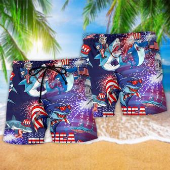 Shark Merica Patriotic Amazing Style Beach Short | Newhawaiianshirts AU