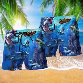 Shark With Small Ship Fishing Beach Short | Newhawaiianshirts DE