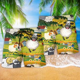 Sheep Happiness Beautiful Landscape Beach Short | Newhawaiianshirts UK