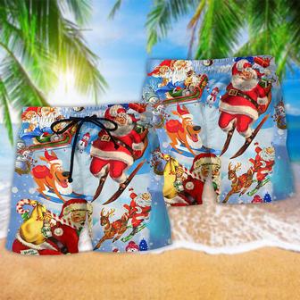 Skiing Christmas Santa Claus Beach Short | Newhawaiianshirts AU