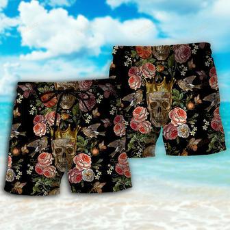 Skull And Flowers Art Beach Short | Newhawaiianshirts CA