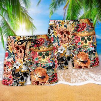 Skull Beautiful And Flowers Cool Beach Short | Newhawaiianshirts CA