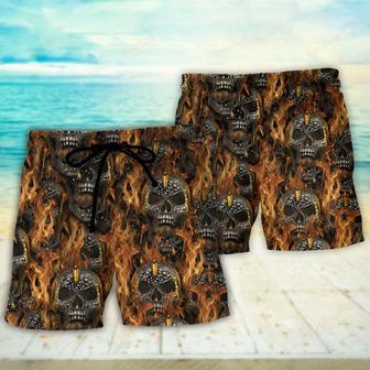 Skull Bullet Head Shot Fire Beach Short | Newhawaiianshirts AU