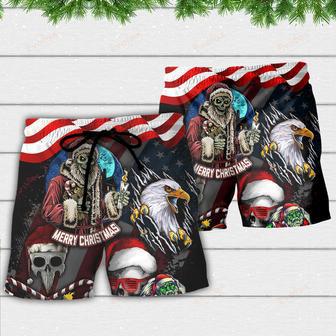 Skull Christmas US Flag Skeleton And Eagle Xmas Vibe Beach Short | Newhawaiianshirts CA