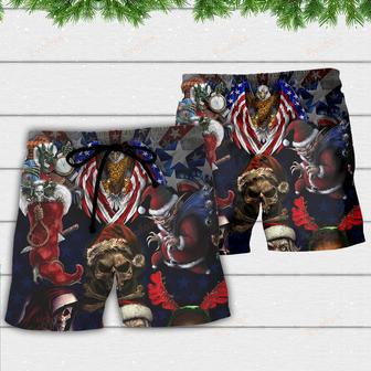 Skull Christmas USA Eagle Flag Skeleton Art Beach Short | Newhawaiianshirts CA