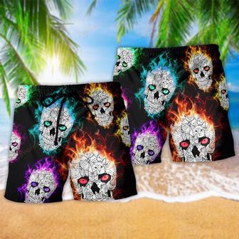 Skull Color Smile Say Hi Fire Beach Short | Newhawaiianshirts CA