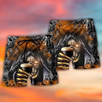 Skull Dark Drinking Orange Smoke Lighting Beach Short | Newhawaiianshirts AU