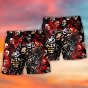 Skull Dark Gun Red Smoke Lighting Beach Short | Newhawaiianshirts CA