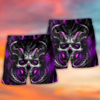 Skull Dark Purple Fire Lighting Beach Short | Newhawaiianshirts AU