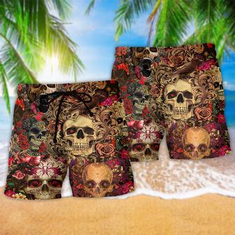 Skull Day Of The Dead Floral Beach Short | Newhawaiianshirts AU