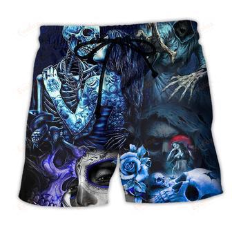 Skull Death Love In Heart Beach Short | Newhawaiianshirts AU