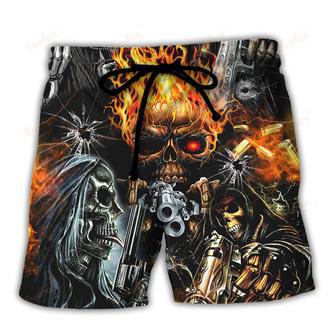 Skull DILLIGAF FLAME SKULL WITH G Beach Short | Newhawaiianshirts CA