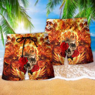 Skull Flaming Rose Fire Beach Short | Newhawaiianshirts CA