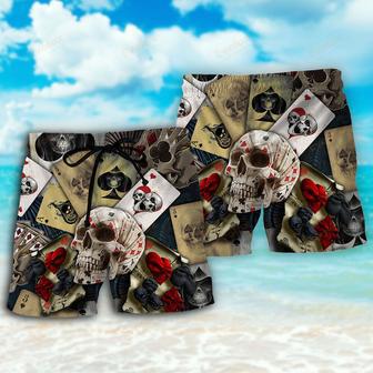 Skull Gambling Card Retro Art Beach Short | Newhawaiianshirts CA