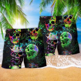 Skull Green Color Splash So Much Colorful Beach Short | Newhawaiianshirts DE