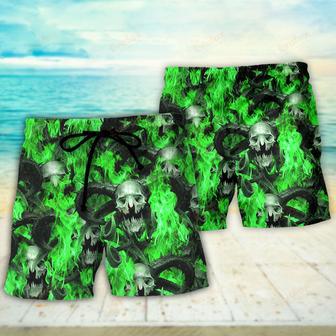 Skull Green Flame Burn Beach Short | Newhawaiianshirts