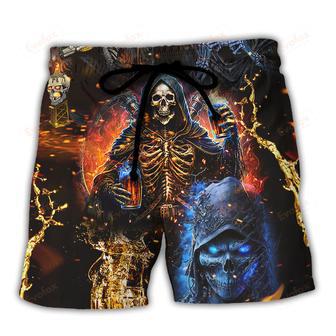 Skull Hello My Darkness My Old Friend I've Come To Drink With You Again Beach Short | Newhawaiianshirts