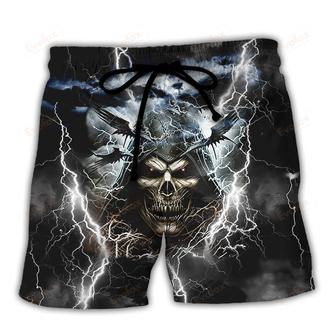 Skull I Can't Go To Hell The Devil Still Has A Restraining Order Against Me Beach Short | Newhawaiianshirts DE