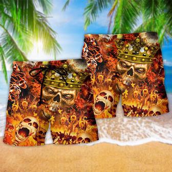 Skull King On Fire Angry Beach Short | Newhawaiianshirts CA