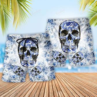 Skull Love Life Blue Pattern Beach Short | Newhawaiianshirts AU