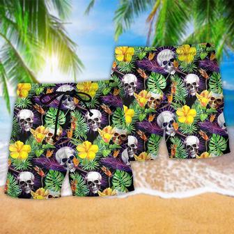 Skull Love Life Yellow Flower Beach Short | Newhawaiianshirts CA