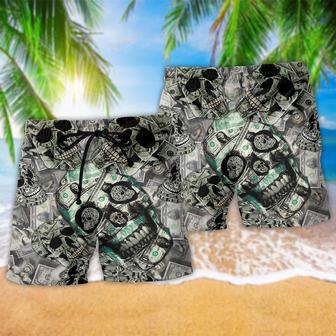 Skull Love Money Dark Style Beach Short | Newhawaiianshirts UK