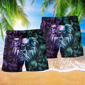 Skull Neither Hear Nor See With Cool Colors Beach Short | Newhawaiianshirts AU