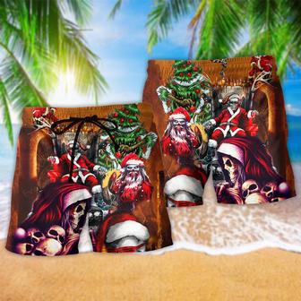 Skull Santa Claus Merry Christmas Beach Short | Newhawaiianshirts