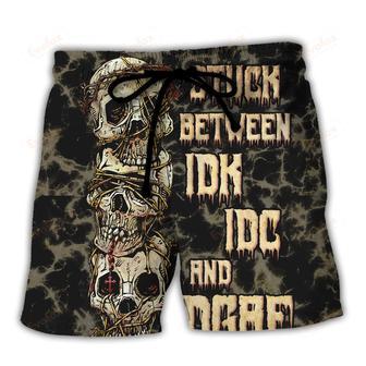 Skull Stuck Between IDK IDC And IDGAF Beach Short | Newhawaiianshirts DE