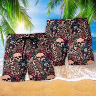 Skull Tattoo Amazing Floral Beach Short | Newhawaiianshirts AU