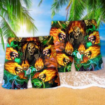 Skull With Bat Wings Fire Beach Short | Newhawaiianshirts DE